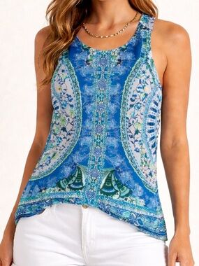 Etcetera Mandala Blue Floral Sleeveless Wrap Open Back Scoop Neck Top‎ (0)